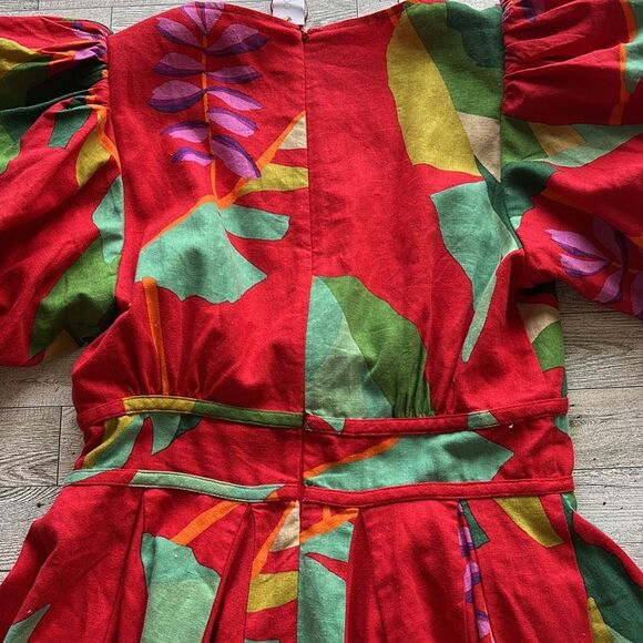 NWT Anthropologie House of Harlow 1960 Linen Red Floral Puff Sleeves Dress Sz 2 - Picture 12 of 12